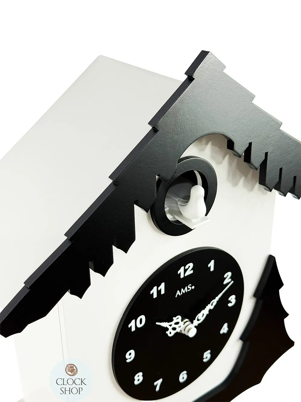 34cm Black & White Modern Battery Chalet Cuckoo Clock By AMS image