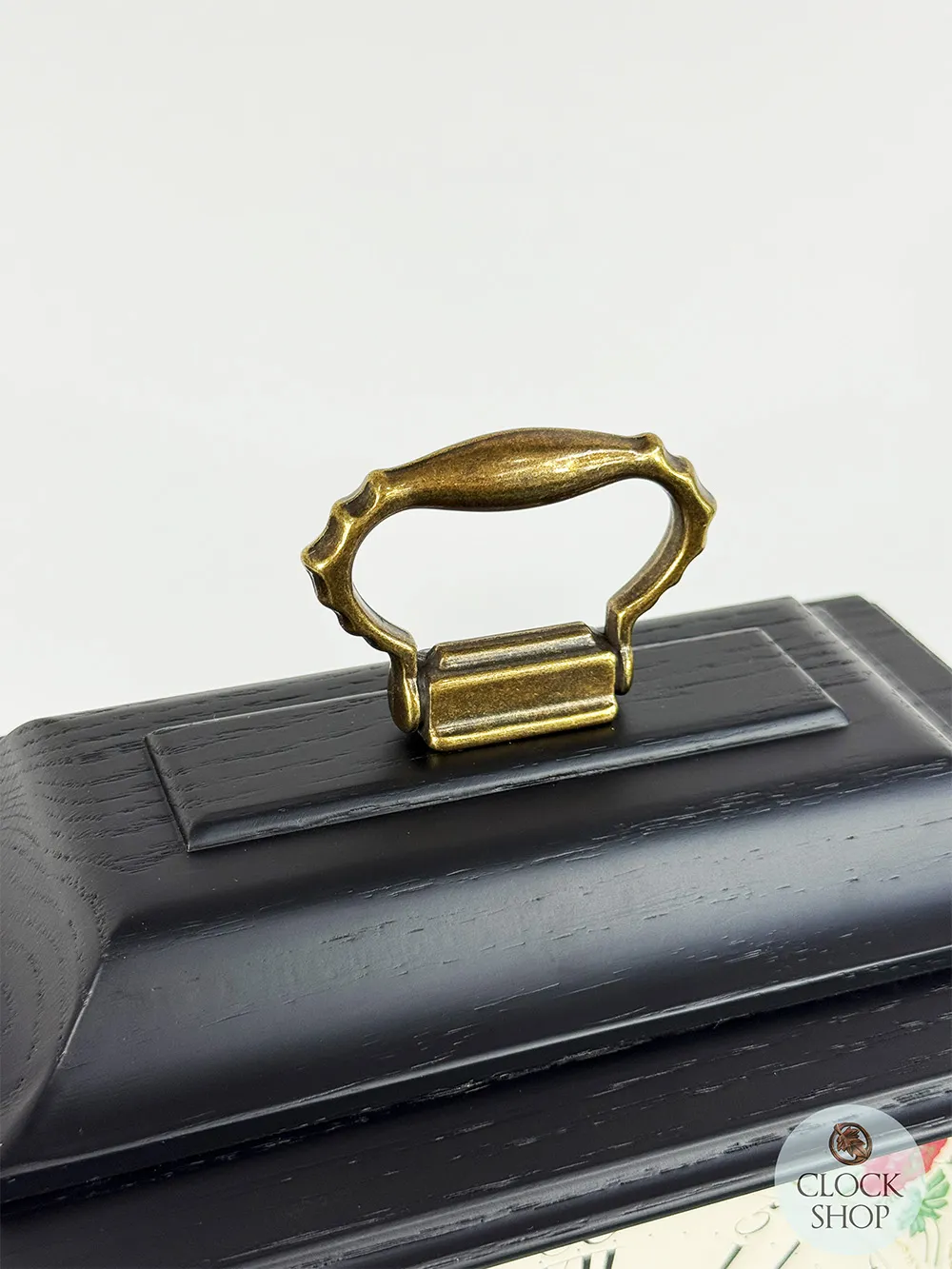 33cm Black Battery Mantel Clock With Westminster Chime & Vintage Floral Dial By HERMLE image