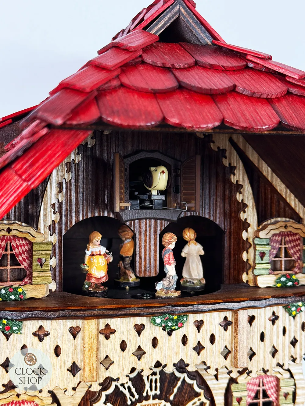 Clock Peddler & Wood Carver Battery Chalet Cuckoo Clock 42cm By TRENKLE image