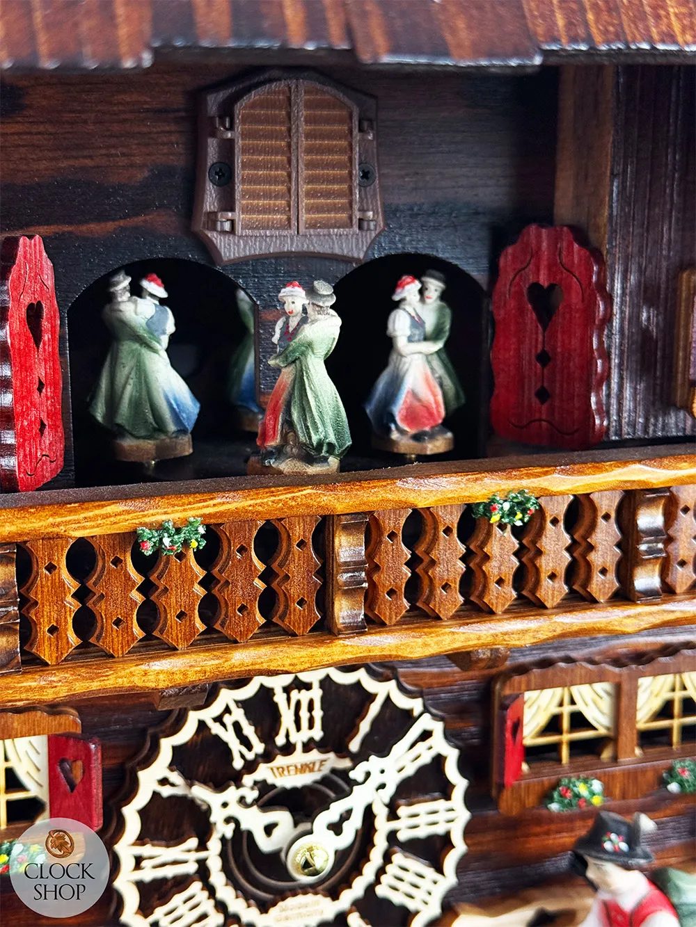 Black Forest House With Hiker & Dog Battery Chalet Cuckoo Clock 52cm By TRENKLE image