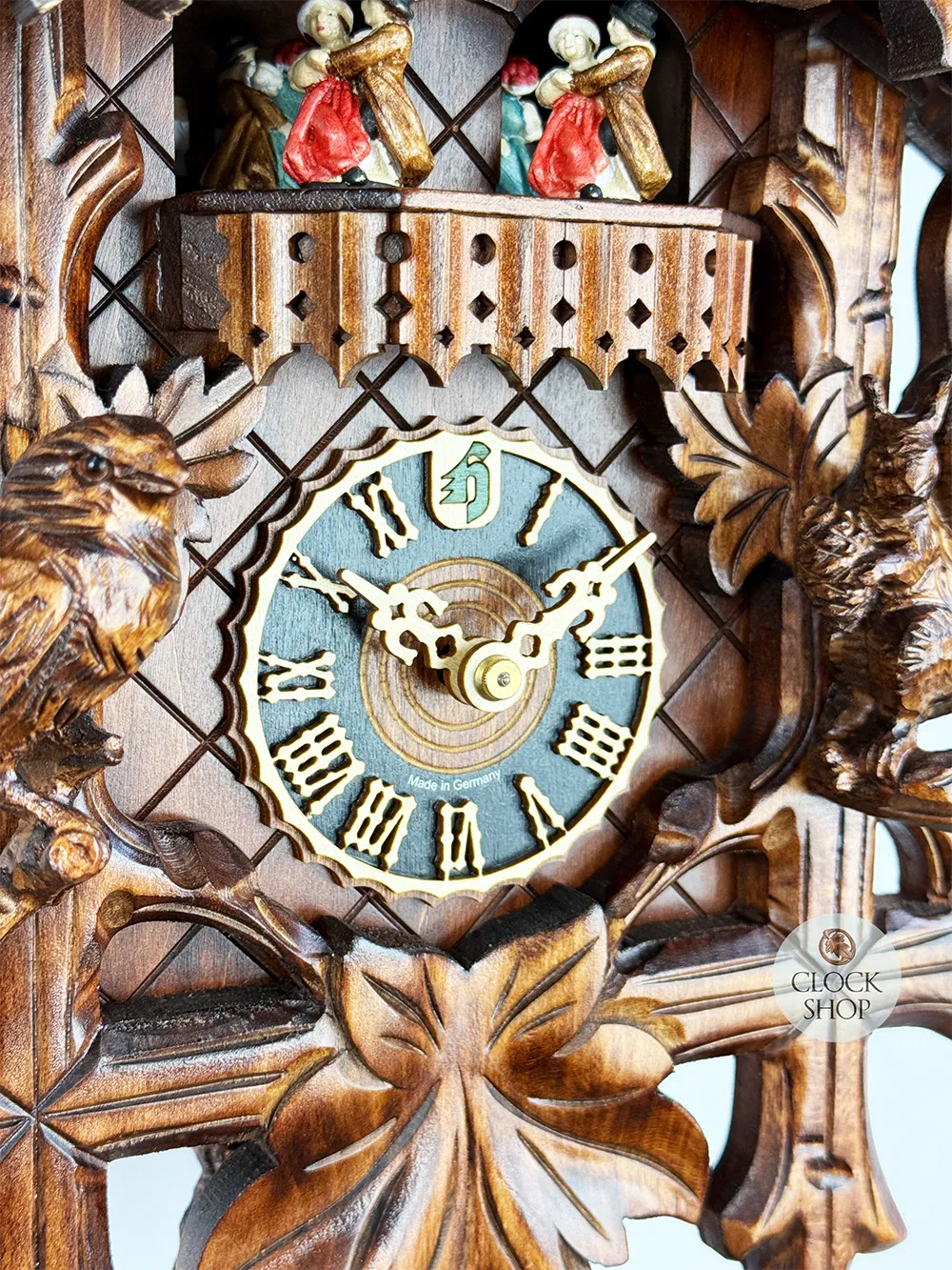 Birds & Squirrel 1 Day Mechanical Carved Cuckoo Clock With Dancers 45cm By HÖNES image