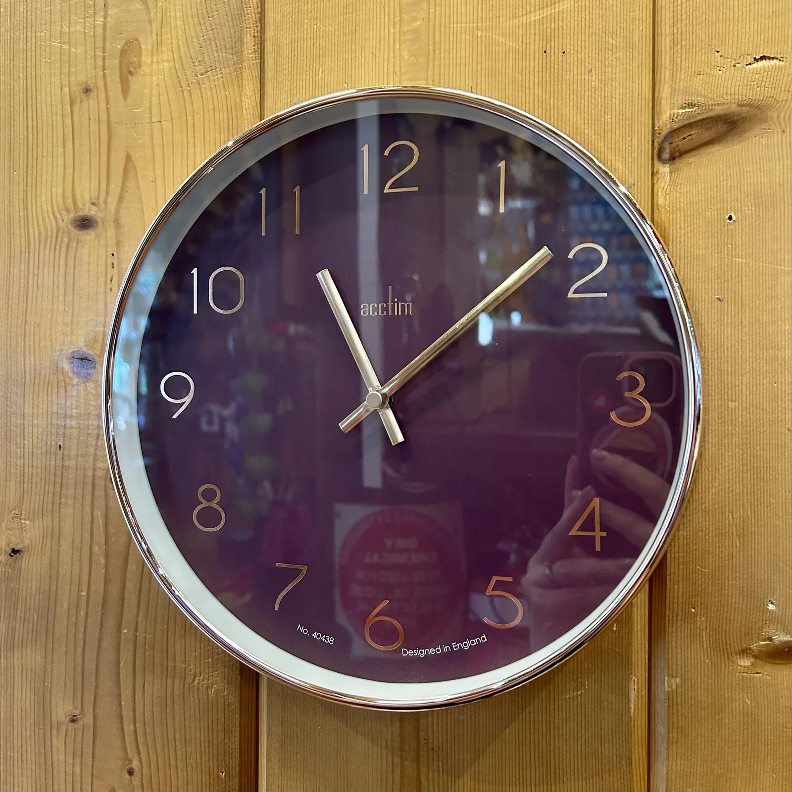 25cm Elma Mulberry & Gold Round Wall Clock By ACCTIM (Small Scratch) image