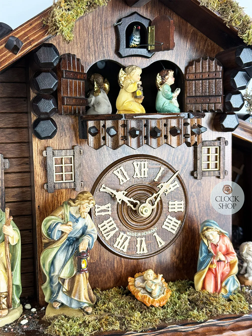 Christmas Nativity Scene 8 Day Mechanical Chalet Cuckoo Clock With Dancers 38cm By SCHWER image