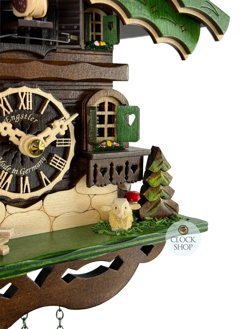 Sheep Battery Chalet Cuckoo Clock With Green Roof 18.5cm By ENGSTLER image