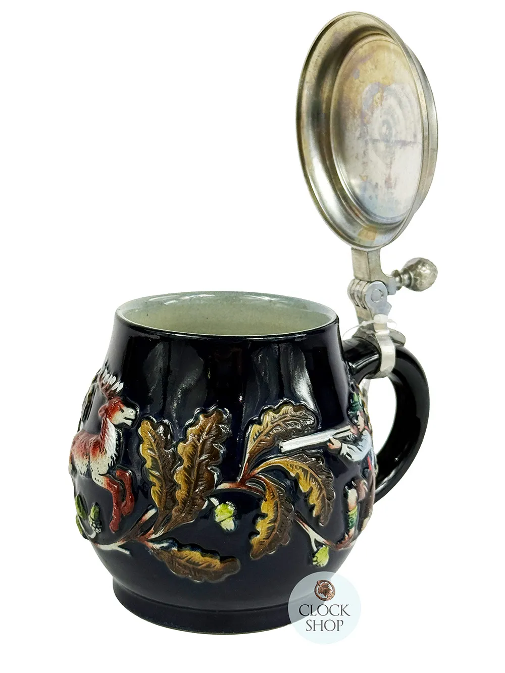 Blue Hand Painted Hunter Beer Stein With Flat Pewter Lid 0.5L By KING image