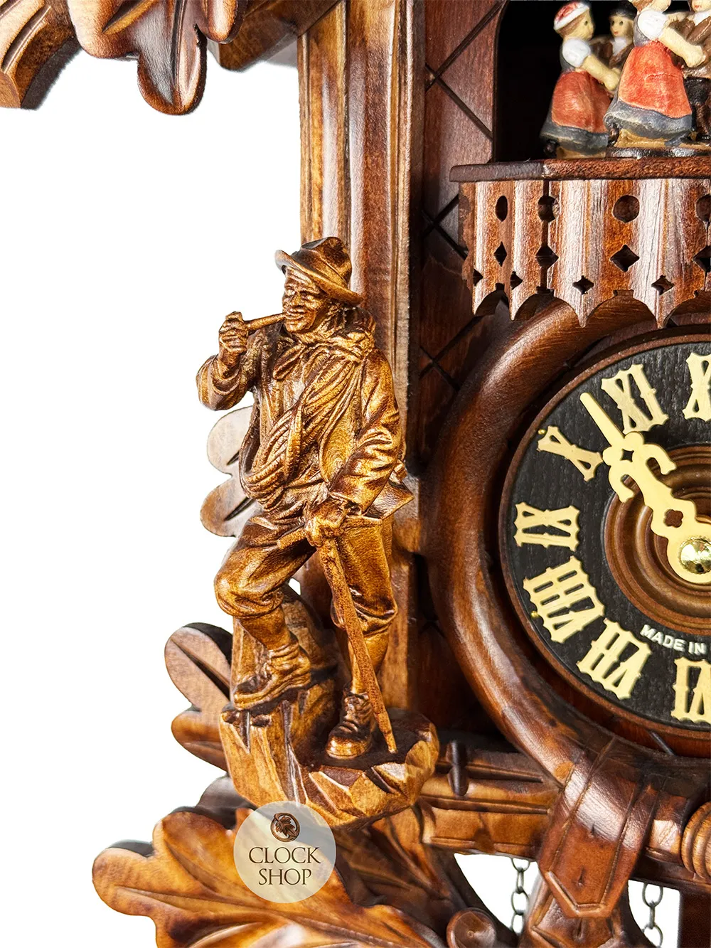 Hunter, Ibex & Eagle Battery Carved Cuckoo Clock With Dancers 53cm By HÖNES image
