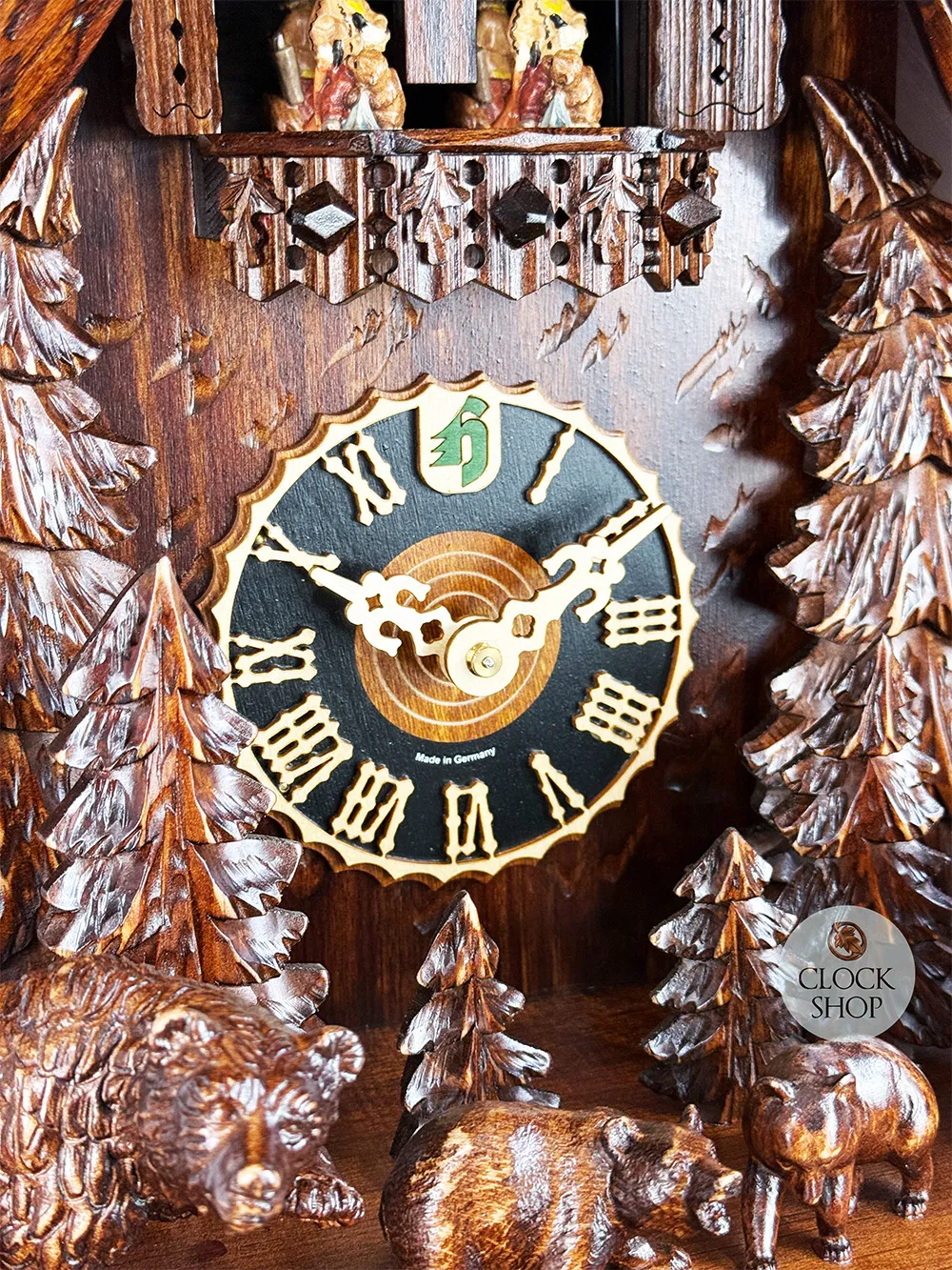 Bear Family In Forest 8 Day Mechanical Chalet Cuckoo Clock With Dancers 49cm By HÖNES image