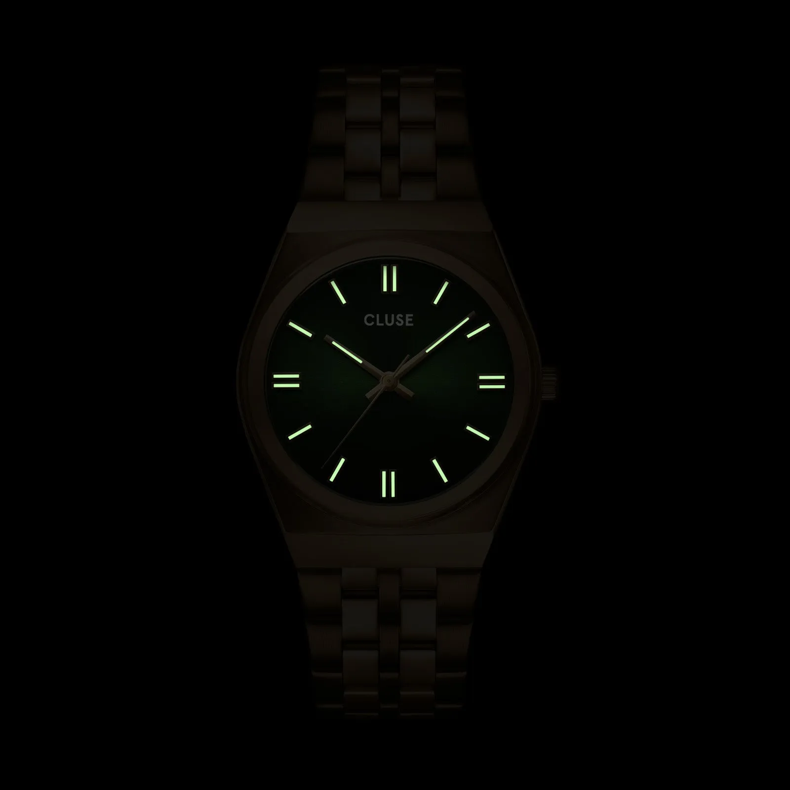 33mm Retro 70's Womens Quartz Watch With Green Dial & Gold Stainless Steel Link Band By CLUSE image
