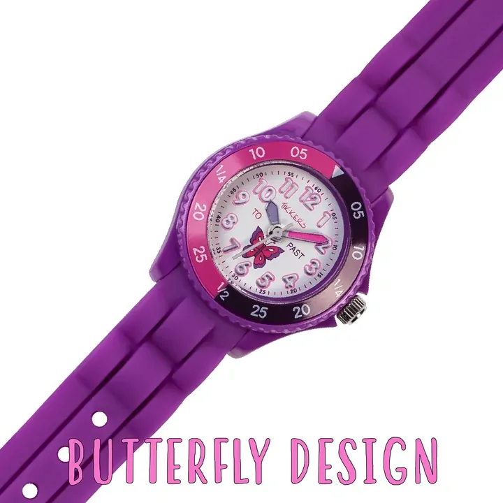 Time Teacher Dark Purple Youth Quartz Watch With Butterfly Dial & Silicone Strap By TIKKERS image