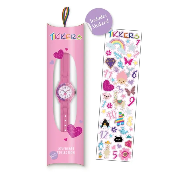 Time Teacher Pink Youth Quartz Watch With Love Heart Dial & Silicone Strap By TIKKERS image