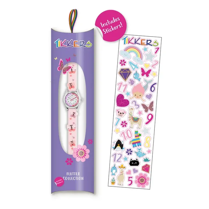 Time Teacher Pink Youth Quartz Watch With 3D Butterfly Silicone Strap By TIKKERS image