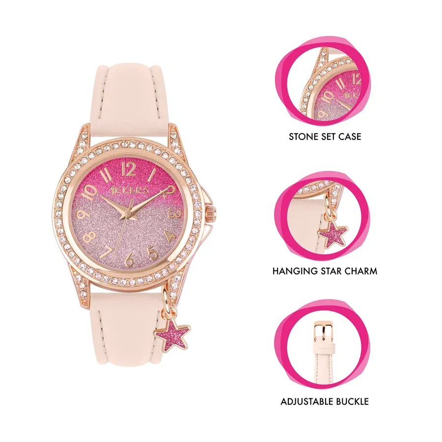 Pink Glitter Kids Watch Gift Set With Necklace & Purse By TIKKERS image