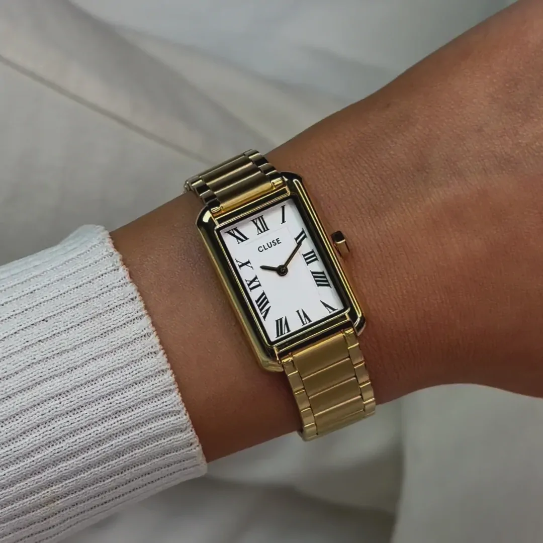 21mm Belisenna Womens Quartz Watch With Rectangular White Dial & Gold Stainless Steel Link Band By CLUSE image