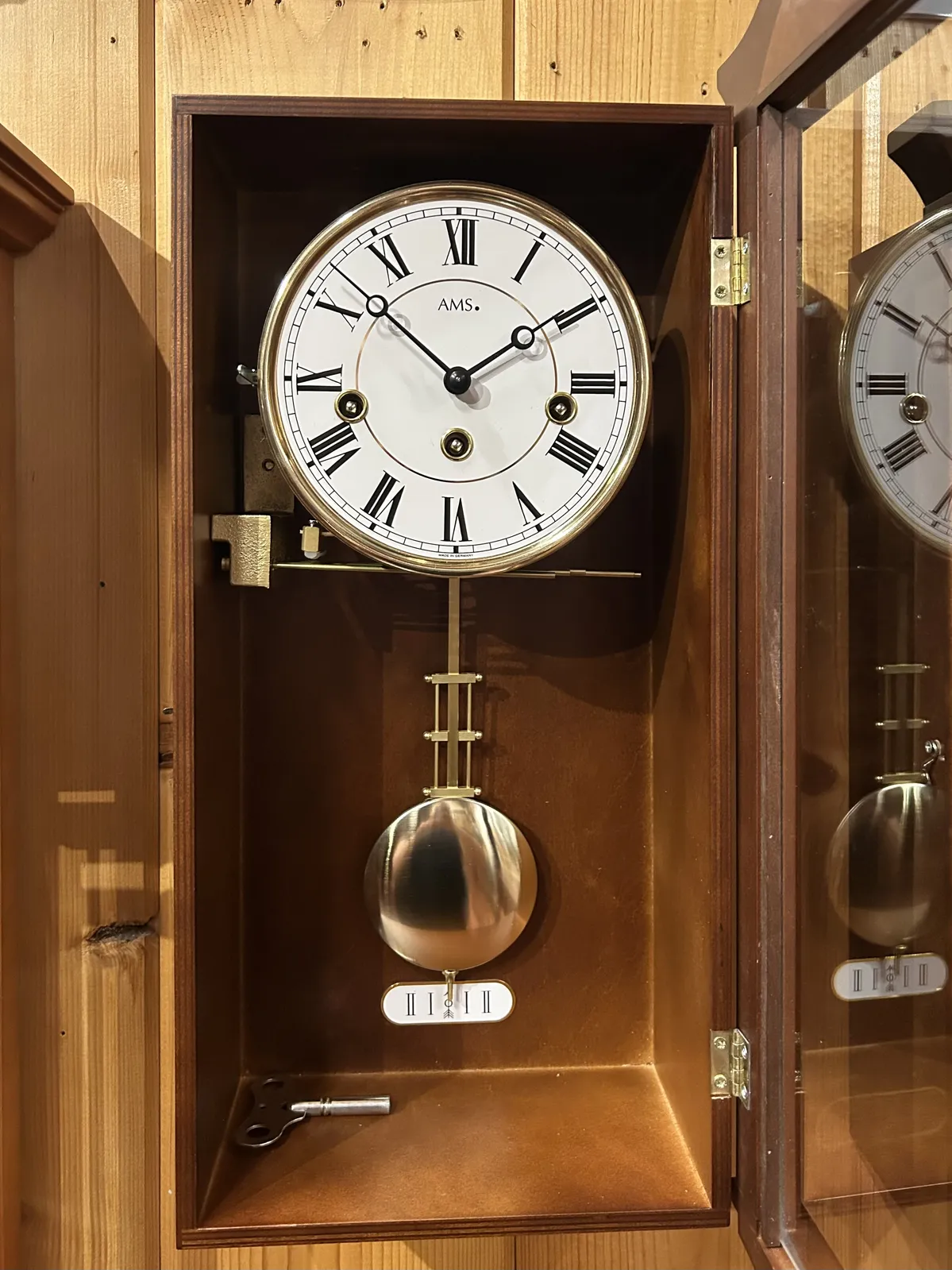 53cm Walnut 8 Day Mechanical Chiming Wall Clock By AMS (Minor Cosmetic Damage In Case) image