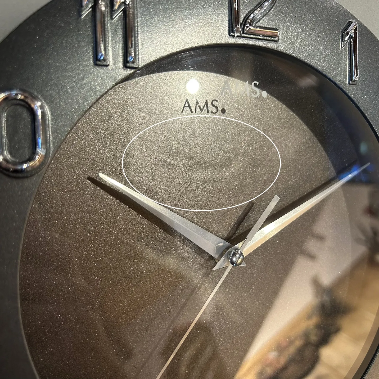 31cm Grey & Silver Silent Square Wall Clock By AMS (Dimpled Background) image