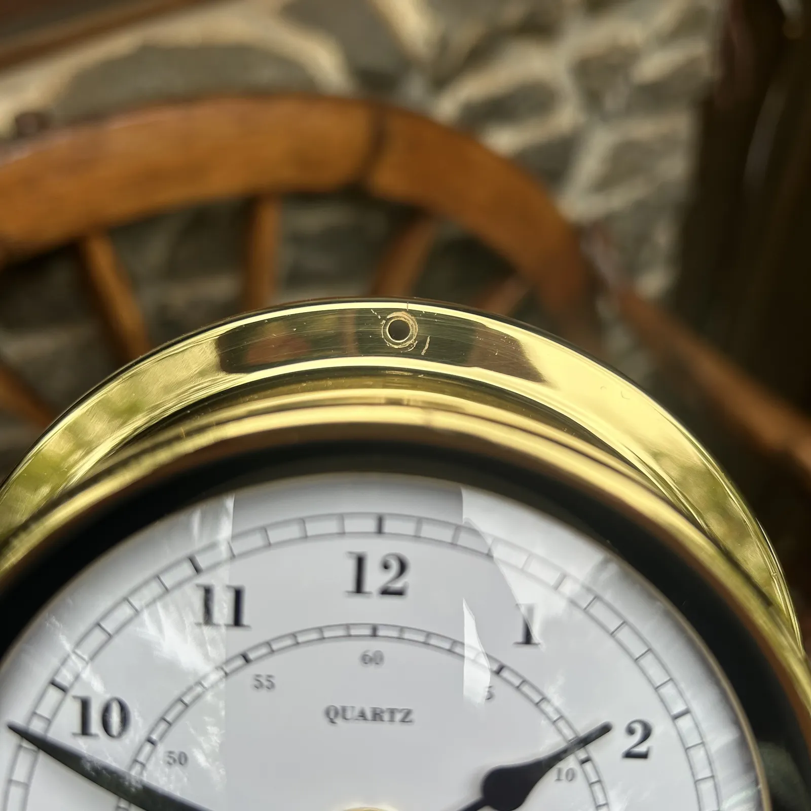 12.5cm Polished Brass Nautical Quartz Clock By FISCHER (Scratched Bezel) image