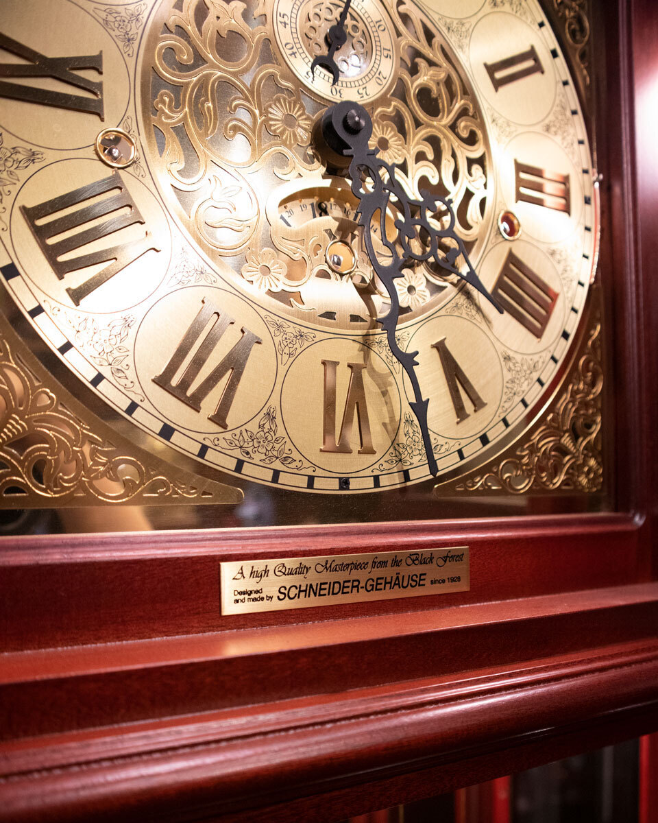 207cm Mahogany Grandfather Clock With Triple Chime & Shelves By SCHNEIDER image