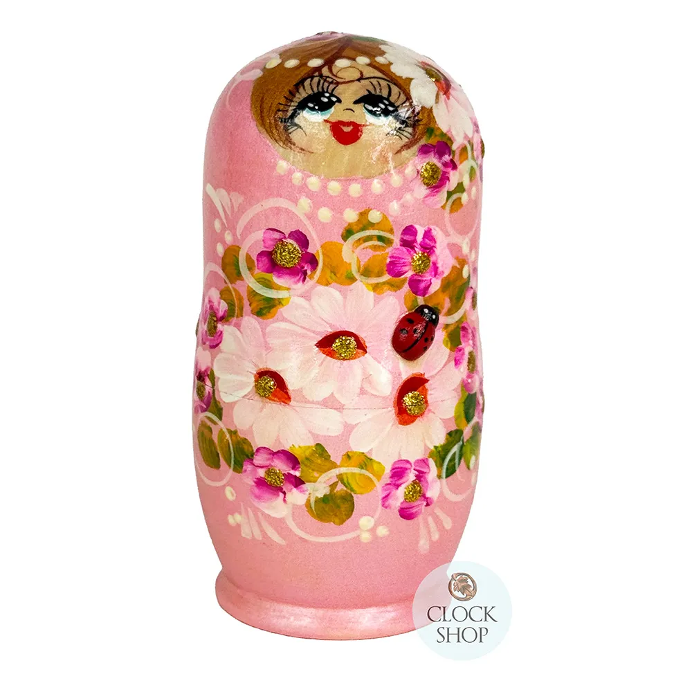 Floral Russian Dolls- Pink With Ladybug 10.5cm (Set Of 5) image