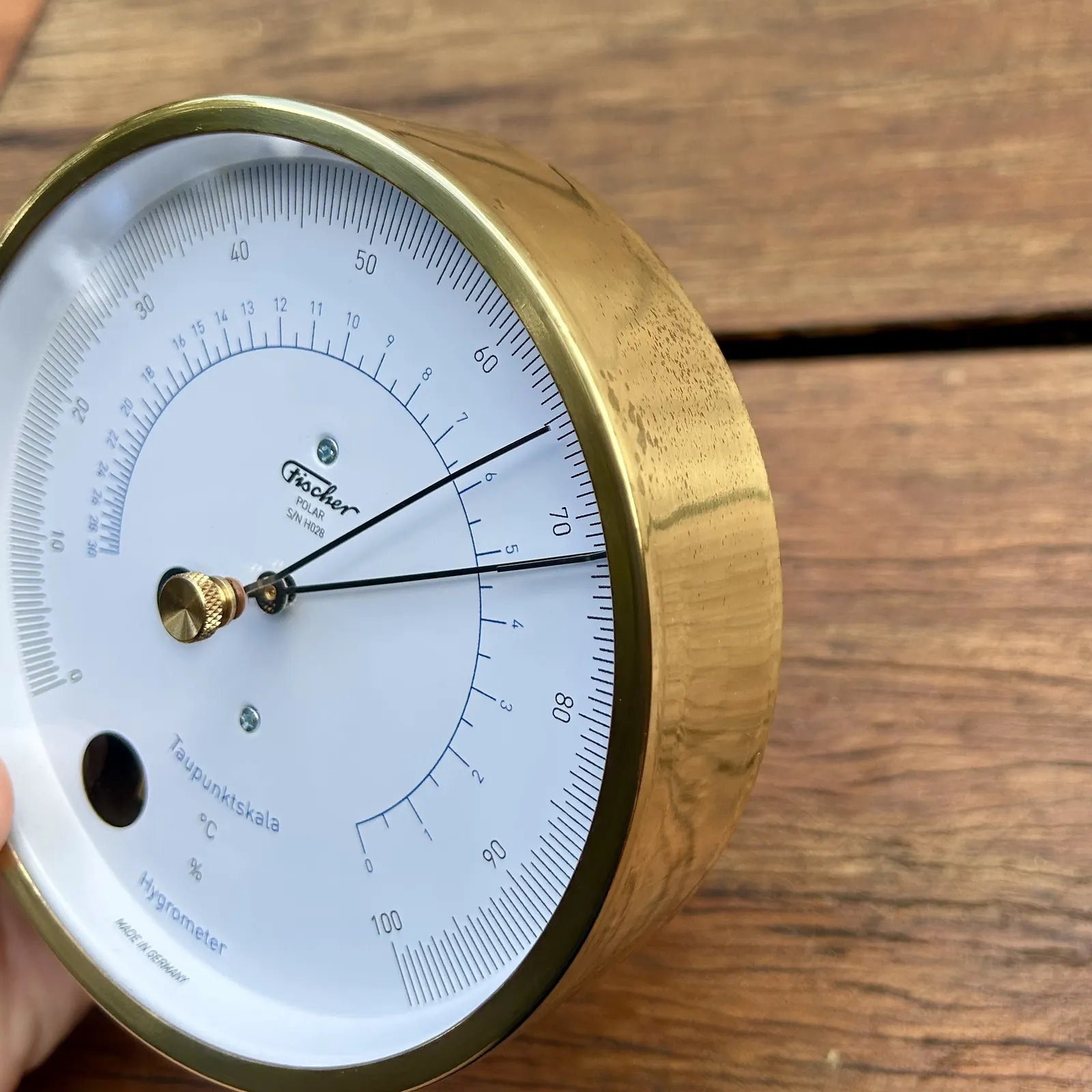 13cm Polished Brass Polar Series Hair Hygrometer By FISCHER (Marked Bezel) image