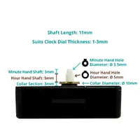 German Press Fit Step Clock Movement By UTS | 11mm Shaft | Fits 3.5mm & 5mm Hand Holes image