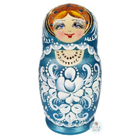 Floral Russian Dolls- Blue & White Matte Finish 16cm (Set Of 5) image