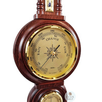 59cm Mahogany Old German Style Weather Station With Barometer Thermometer & Hygrometer By FISCHER image