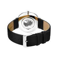 39mm Ultra Slim Collection Unisex Watch With White Dial, Black Leather Strap & Silver Case By BERING image
