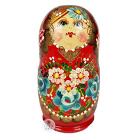 Floral Russian Dolls- Red With Ladybug 16cm (Set Of 5) image