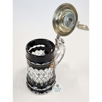 Lord Of Crystal Black Glass Beer Stein With Flying Eagle Pewter Lid 0.5L By KING image