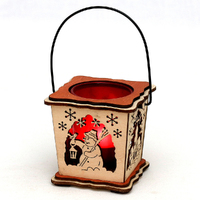 14cm Red Wood Laser Cut Tealight Lantern- Assorted Designs image