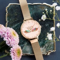 Rose Gold Swan Dial Mesh Band By SARA MILLER image