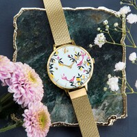 Gold Orchard Dial Mesh Band By SARA MILLER image
