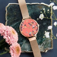 Gold Orchard Pink Dial Mesh Band By SARA MILLER image