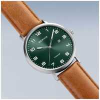 40mm Titanium Collection Mens Watch With Green Dial & Tan Leather Strap & Silver Case By BERING image