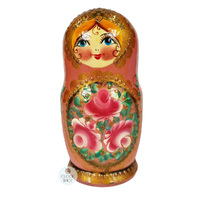 Floral Russian Dolls- Pink & Gold 16cm (Set Of 5) image