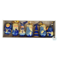 Russian Dolls Hanging Decoration- Blue & Gold 6cm (Set of 7) image