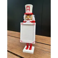 38cm Red & White Nutcracker With Photo Frame (Marks On Hat) image