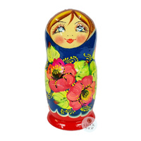 Floral Russian Dolls- Blue & Red 15cm (Set Of 5) image