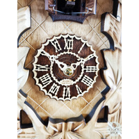 5 Leaf & Bird Battery Carved Cuckoo Clock With Burnt Finish 36cm By TRENKLE image