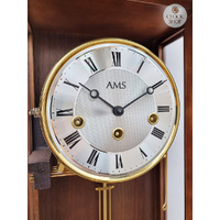 65cm Walnut 8 Day Mechanical Chiming Wall Clock With Piano Finish & Draw By AMS image