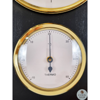 28.5cm Black & Brass Weather Station With Barometer Thermometer & Hygrometer By FISCHER image