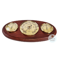 31cm Mahogany Weather Station With Barometer Thermometer & Hygrometer By FISCHER image