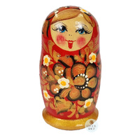 Floral Russian Dolls- Red & Gold 10cm (Set Of 5) image