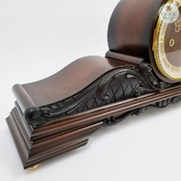 27cm Walnut 1930s Antique Look Mechanical Tambour Mantel Clock With Westminster Chime & Detailed Carvings By AMS  image