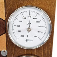 34cm Oak Weather Station With Thermometer Barometer & Hygrometer With Timber Inlay By FISCHER image