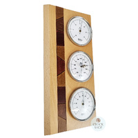 34cm Beech Weather Station With Thermometer, Barometer & Hygrometer With Timber Inlay By FISCHER image