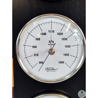 34cm Black Weather Station With Thermometer Barometer & Hygrometer With Timber Inlay By FISCHER image