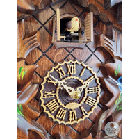 5 Leaf & Bird With Blue & White Flowers Battery Carved Cuckoo Clock 35cm By TRENKLE image