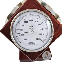 15cm Mahogany Weather Station Cube With Barometer Thermometer & Hygrometer By FISCHER image