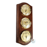 26cm Walnut Weather Station With Barometer Thermometer & Hygrometer By FISCHER image